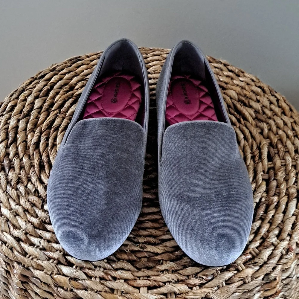 Birdies Women's The Starling Round Toe Gray Velvet Slip On Loafer Flat Size 10.5